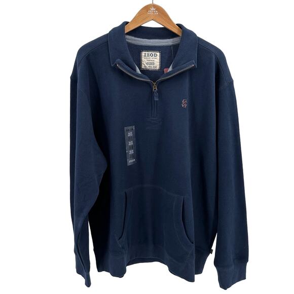 IZOD 1/4 Zip Sweatshirt WMNS XXL Navy Fleece Logo Long Sleeve Winter Outdoor VTG - Picture 2 of 7